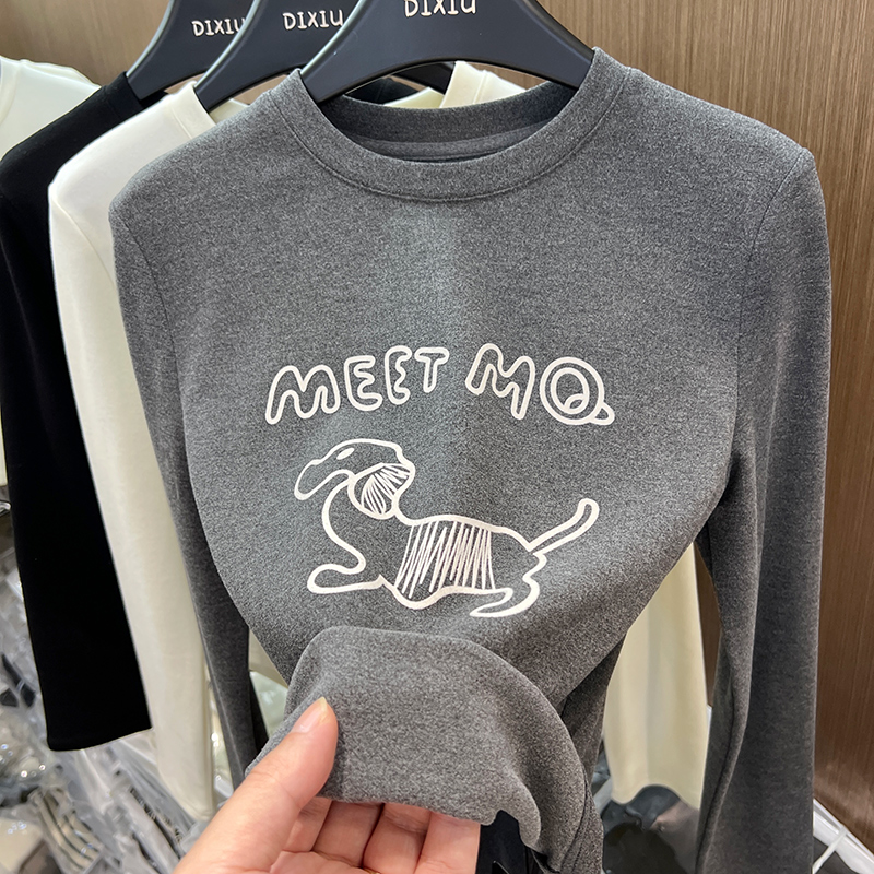 PF28882# 德绒打底衫女内搭秋冬季长袖磨毛t恤加绒加厚修身上衣服女裝貨源服裝批發