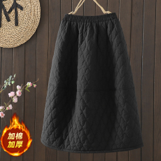 批发实拍2025冬季新款大码宽松百搭显瘦文艺女花型绗缝夹棉加厚半身<b class='q'>裙</b>