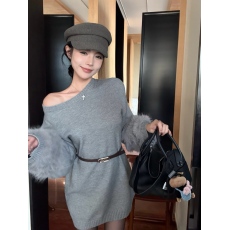 批发实拍实价！轻奢高品质真狐狸毛皮草针织连衣裙女洋气毛衣打底裙