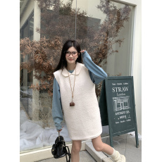 批发韩系宽松娃娃翻领甜美减龄显瘦百搭毛呢背心<b class='q'>连衣裙</b>女