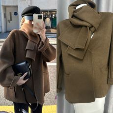 linyings高智lady900双面驼绒短款毛呢搭围巾v领羊毛大衣冬季