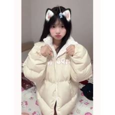 批发甜美可爱设计感字母刺绣双面穿棉服女冬季防寒加厚猫咪外套面包服