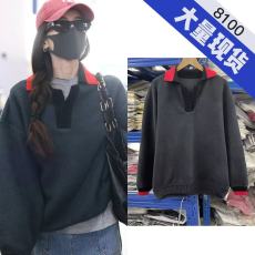 批发古力娜扎<b class='q'>明星</b><b class='q'>同款</b>美式撞色polo翻领毛绒卫衣女秋冬宽松慵懒风上衣
