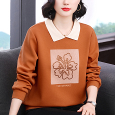 批发翻领卫衣女士2026年新款时尚宽松遮肉套头上衣<b class='q'>妈妈装</b>棉长袖烫钻