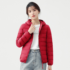 批发轻薄羽绒服简约女短款秋冬新款保暖连帽无缝白鸭绒打底外穿长袖