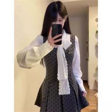 批发小香学院风波点背带<b class='q'>连衣裙</b>子女春秋季2026新款法式衬衫<b class='q'>气质</b>一整套
