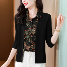 批发实拍长袖针织拼接衬衫女春秋新款假两件时尚洋气气质大码上衣