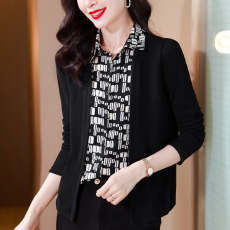 批发长袖针织拼接衬衫女春秋新款假两件时尚洋气气质大码上衣妈妈衬衣