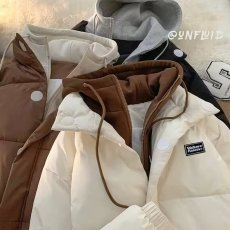 批发假两件连帽棉衣男外套冬季2024新款加厚潮流宽松棉袄男生棉服棉袄