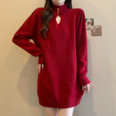 批发实拍大码女装胖MM高级感显瘦心机镂空亮丝毛衣短裙<b class='q'>秋</b>冬针织连衣裙