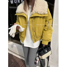 批发羊毛大翻领羽绒服2024冬款加厚短款白鸭绒派克棒球服女外套