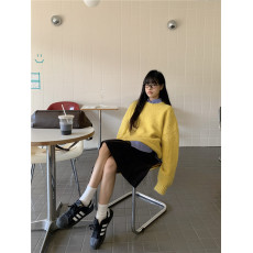 批发实拍实价 波罗汶毛衣多巴胺软糯套头针织衫+高腰深灰色A字短裙