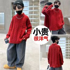 批发大童秋<b class='q'>冬</b>加厚保暖毛衣男孩洋气针织打底衫青少年安可拉红新年毛衣