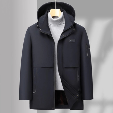 批发冬季新款男士外套纯色保暖加厚棉服中老年爸爸装可拆帽休闲厚外套