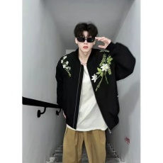 批发网图 国潮新中式花卉花环刺绣夹棉飞行员夹克外套男女冬季棉服男