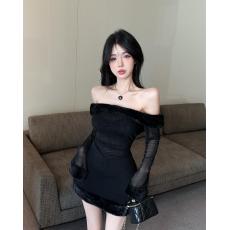 批发实拍实价 气质毛领网纱礼服<b class='q'>连衣裙</b>