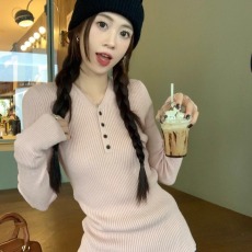 批发长袖v领针织衫上衣女2026春百搭休闲修身显瘦内搭套头毛衣打底衫