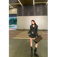 批发实拍实价  时尚复古气质设计感辣妹修身显瘦短裤外套套装