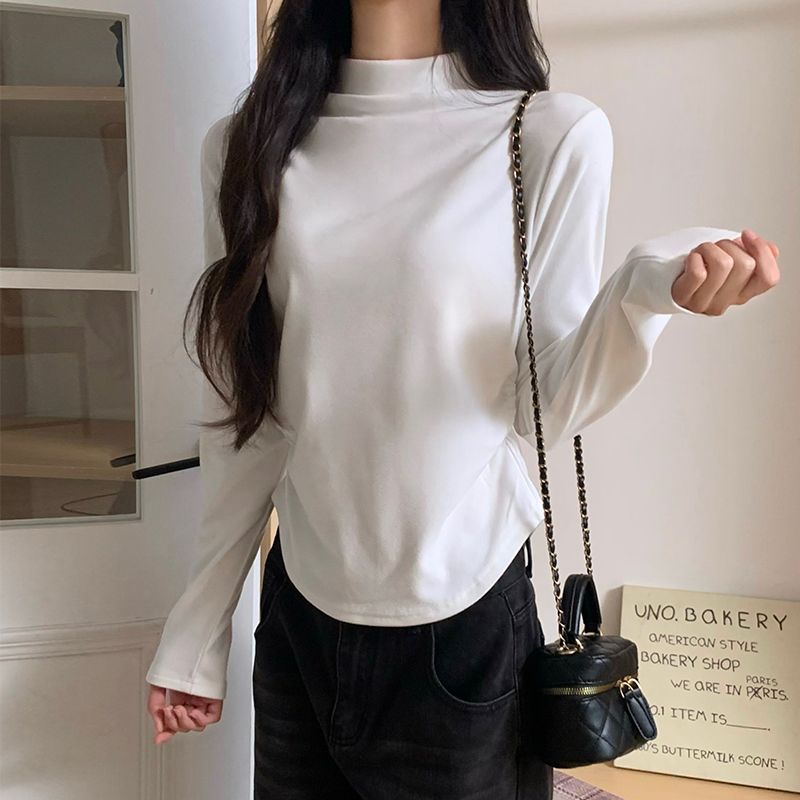 실사 280 그램 양 플러시 반하이넥 기본 셔츠 여성 가을 겨울 인사이드 가져 가라. 두꺼운 털이 있는 De 플러시 긴팔