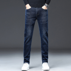 批发2024秋冬厚款牛仔裤男修身小直筒弹力百搭猫须字母绣花潮流长裤子