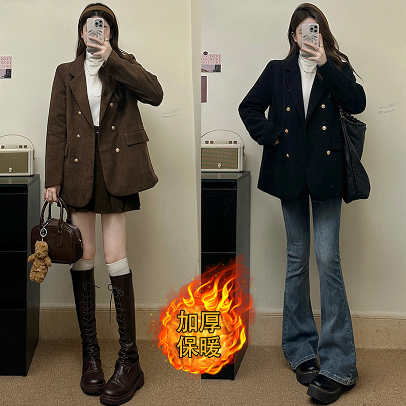 PF29571#新款胖mm大码女宽松休闲西服加棉加厚美拉德西装外套女裝貨源服裝批發