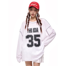 原版做法慵懒风宽松长袖t恤字母印花衫