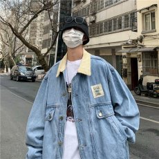 批发牛仔外套男日系复古水洗港<b class='q'>风</b>宽松翻领上衣潮牌百搭春秋装夹克长袖