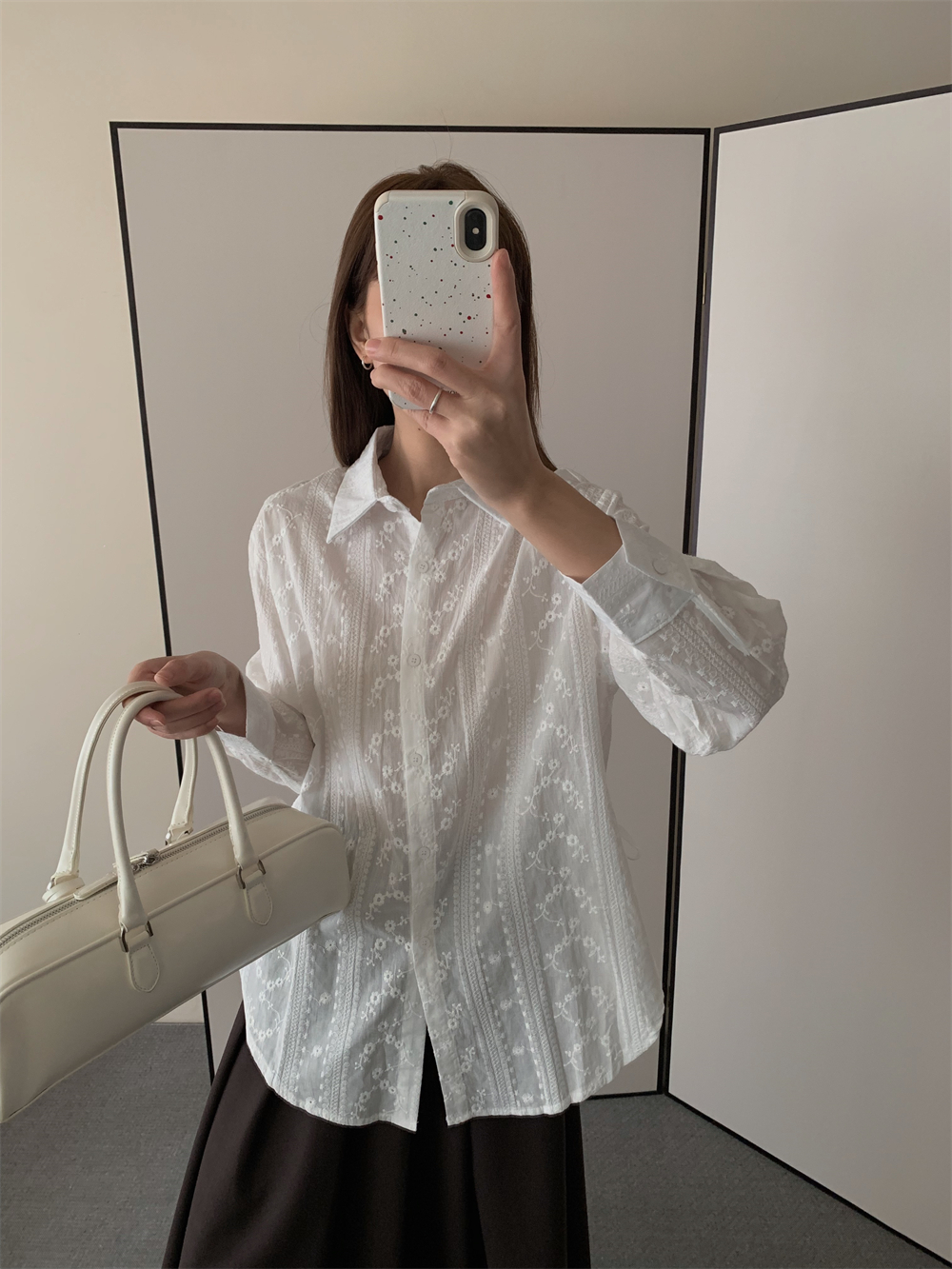 PF29018#设计感重工提花刺绣法式甜美侧开叉衬衫女裝貨源服裝批發