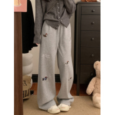 批发实拍实价  秋冬加绒加厚灰色腊肠狗休闲裤运动卫裤直筒阔腿长裤