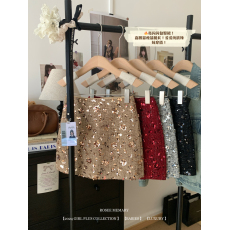 批发实拍实价 <b class='q'>冬</b>季气质高级感半身裙小众别致亮片花小香A字短裙