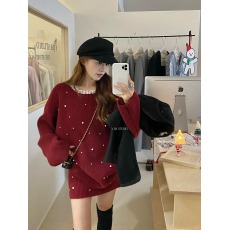 批发气质温柔时尚套装绝钉珠毛衣针织半身裙浓浓的圣诞氛围和高级感！