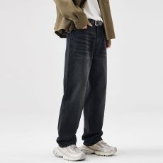 批发实拍春秋水洗复古牛仔裤男宽松阔腿垂感直筒裤休闲美式长裤子