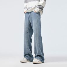 批发实拍星空纹牛仔裤男秋冬季美式潮牌阔腿宽松直筒微喇cleanfit裤子