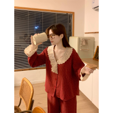 批发实拍  秋冬圣诞新款甜美<b class='q'>棉</b>纱碎花长袖长裤家居服<b class='q'>睡衣</b>套装