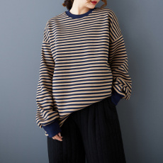 批发实拍纯棉秋冬装摇粒绒大码宽松慵懒风中长款加厚加绒条纹卫衣