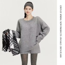 批发圆领毛衣女冬季新款宽松慵懒风针织衫长袖上衣<b class='q'>短裤</b>套装