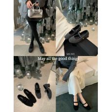 批发法式方头玛丽珍鞋女2024<b class='q'>冬</b>季新品小香风毛呢粗跟单鞋加绒保暖瓢鞋