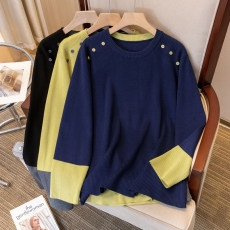 批发实拍大码女装2024冬季新款慵懒风宽松型设计感撞色时尚百搭针织衫