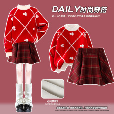 批发女童冬季连衣裙2026新款儿童圣诞节新年毛衣<b class='q'>套装</b>中大童秋冬拜年服