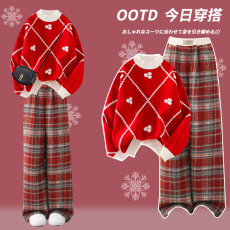 批发女童秋冬季<b class='q'>套装</b>2026新款洋气圣诞红色毛衣本命新年儿童时髦拜年服