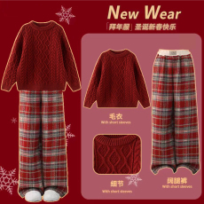 批发女童秋冬季<b class='q'>套装</b>2026新款洋气圣诞红色毛衣本命新年儿童时髦拜年服