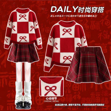 批发女童冬季连衣裙2026新款儿童圣诞节新年毛衣<b class='q'>套装</b>中大童秋冬拜年服