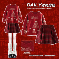 批发女童冬季连衣裙2025新款儿童圣诞节新年毛衣<b class='q'>套装</b>中大童秋冬拜年服