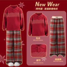 批发<b class='q'>女</b><b class='q'>童</b>秋冬季<b class='q'>套装</b>2026新款洋气圣诞红色毛衣本命新年儿童时髦拜年服