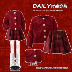 批发<b class='q'>女</b><b class='q'>童</b>秋冬<b class='q'>套装</b>2026新款儿童圣诞红色毛衣过年服大童毛呢裙子
