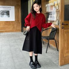 批发<b class='q'>女</b><b class='q'>童</b>冬季连衣裙<b class='q'>套装</b>2026新款女大童中国红毛衣背心裙两件套拜年服