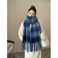 实拍不减价 格子围巾彩虹拼色围巾女冬仿羊绒马海毛披肩加厚围脖
