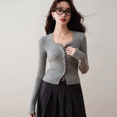 批发费尔岛法式蕾丝方领针织开衫2026<b class='q'>春</b>新款别致修身显瘦短款上衣女