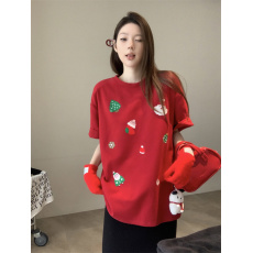 批发实拍不减价 冬季新款时尚圣诞元素印花可爱图案<b class='q'>短袖</b><b class='q'>T</b><b class='q'>恤</b>女宽松加厚
