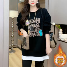 批发轻奢中长款假两件卫衣女士秋冬装2025新款遮屁股<b class='q'>时尚</b>长袖<b class='q'>外套</b>上衣